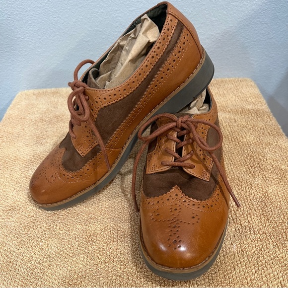 Lauren Ralph Lauren Leather Wing Tip Oxford Shoes Butterscotch & Brown Suede Sz6 - Picture 9 of 9